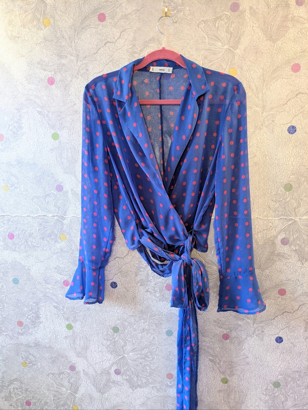 Mango Wrap Blouse, Cobalt Blue and Hot Pink